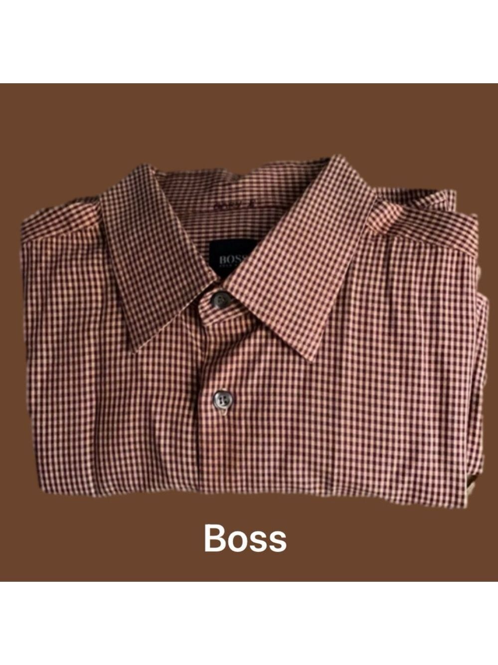 Brown & Beige Plaid Hugo Boss XL shirt LS GUC